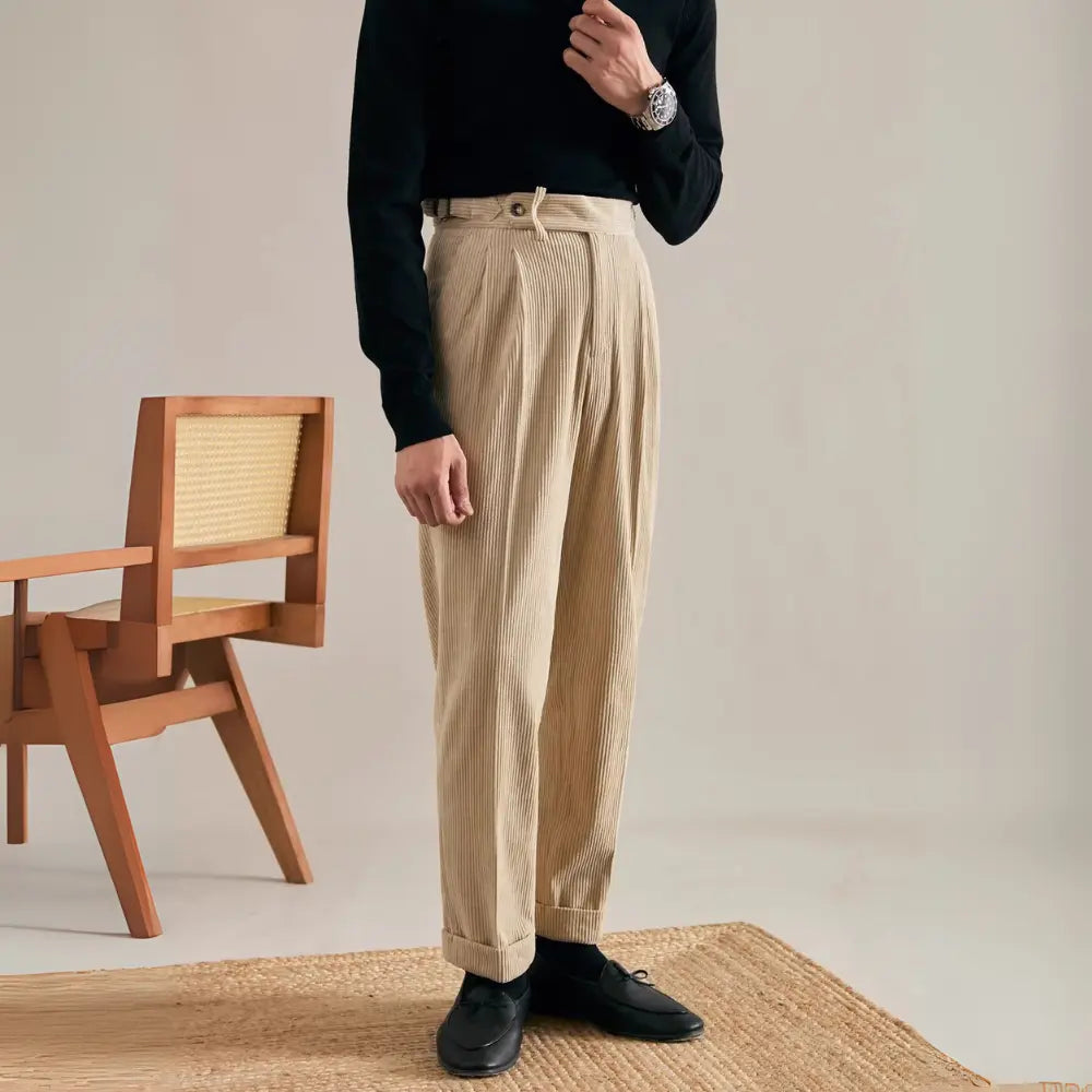 Autumn And Winter Corduroy Suit Pants Man Pair Pleated Design Loose Straight Prendersons