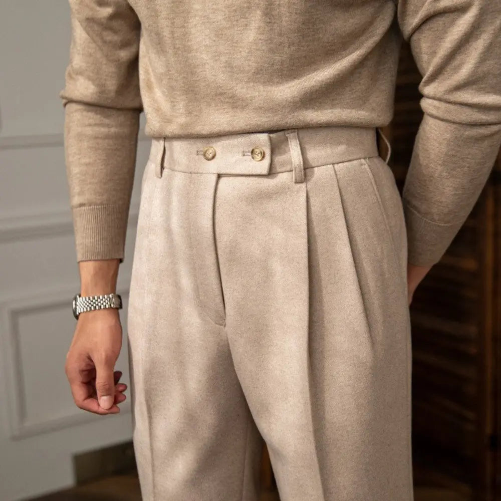Straight Fit High Waist Pants – Khaki & Dark Gray | Autumn & Winter | Old Money Menswear