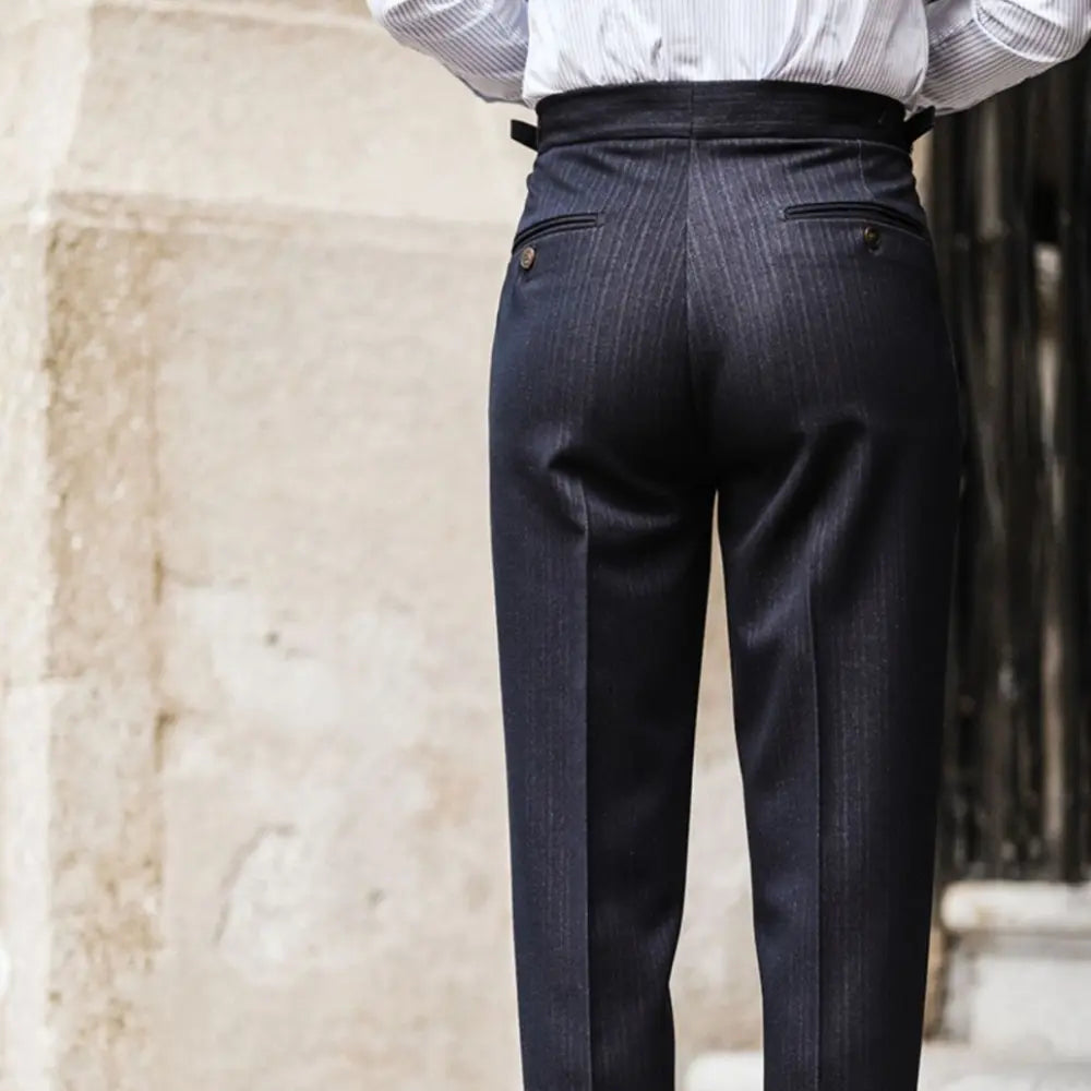Straight Fit Men's Trousers – Navy Blue | Autumn Casual | Naples Old Money Style