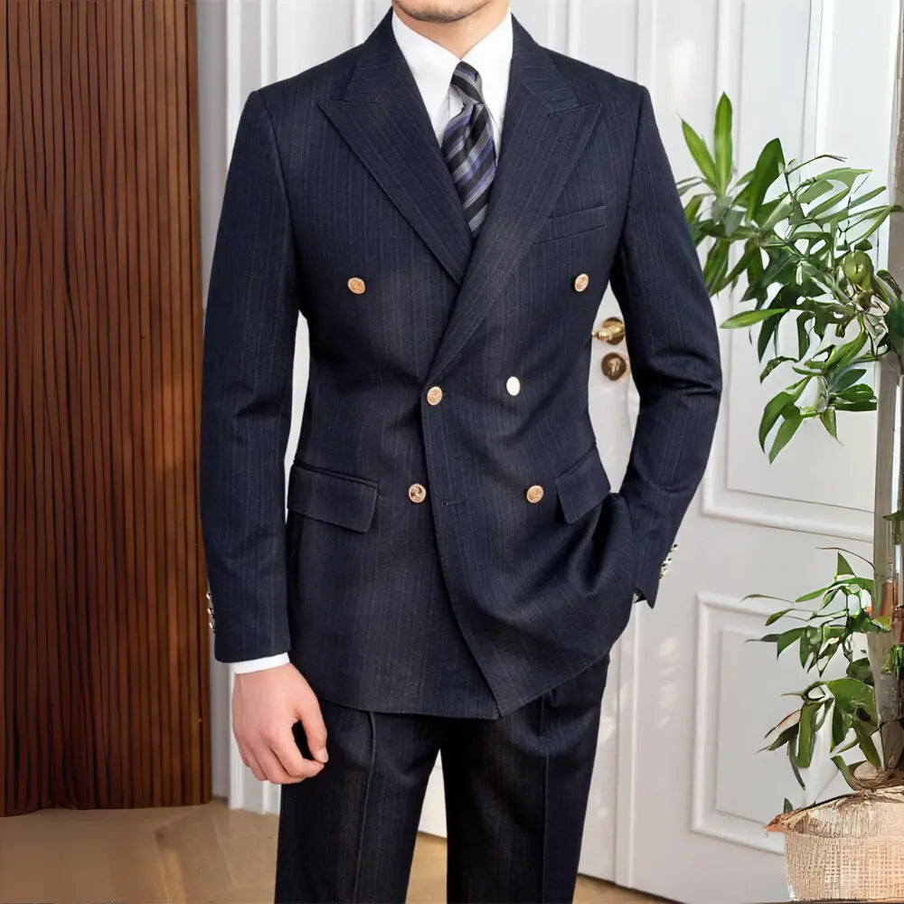 Slim Fit Double Breasted Suit – Striped | Autumn Style | Youthful Elegance