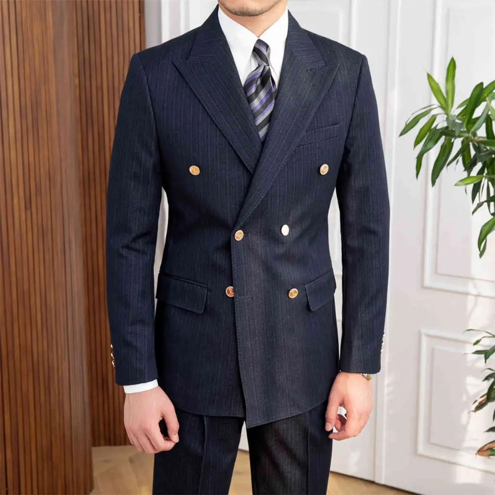 Slim Fit Double Breasted Suit – Striped | Autumn Style | Youthful Elegance