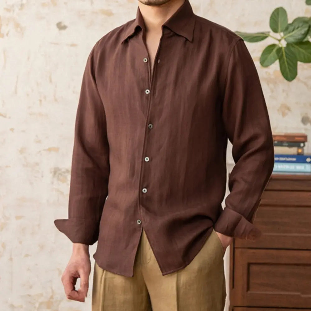 Breathable Light Thin-piece Collar Casual  Shirt – Blue, White, Dark Coffee | Spring Days | Lightweight Old Money Style