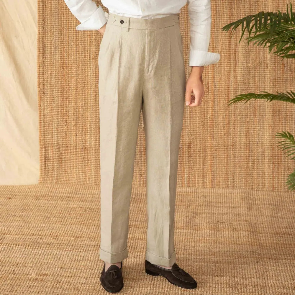 Breathable Linen High Waist Straight Loose Trousers – White, Army Green, Khaki | Spring & Summer