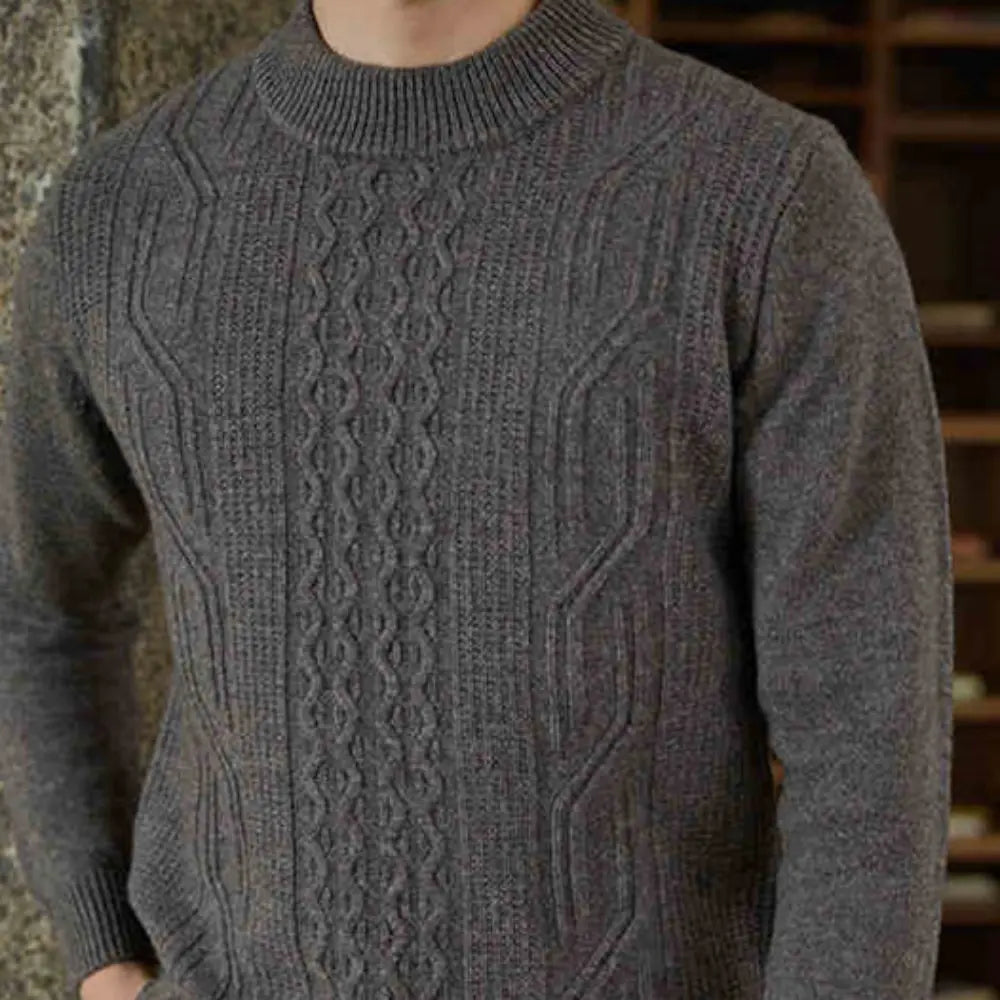 Regular Fit Jacquard Sweater – Smokey Camel | Casual City Wear | 100% Wool Knitwear
