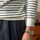 Business Commute Contrast Color Long Sleeves Mens Striped Sweater– White & Navy | Old Money Knitwear Prendersons