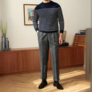 Business Commute Contrast Color Long Sleeves Mens Striped Sweater– White & Navy | Old Money Knitwear Prendersons