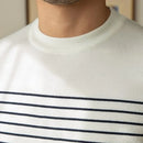 Business Commute Contrast Color Long Sleeves Mens Striped Sweater– White & Navy | Old Money Knitwear Prendersons
