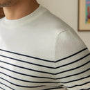 Business Commute Contrast Color Long Sleeves Mens Striped Sweater– White & Navy | Old Money Knitwear Prendersons