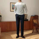 Business Commute Contrast Color Long Sleeves Mens Striped Sweater– White & Navy | Old Money Knitwear Prendersons