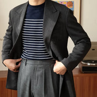 Business Commute Contrast Color Long Sleeves Mens Striped Sweater– White & Navy | Old Money Knitwear Prendersons