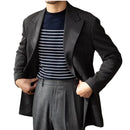 Business Commute Contrast Color Long Sleeves Mens Striped Sweater– White & Navy | Old Money Knitwear Prendersons
