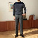 Business Commute Contrast Color Long Sleeves Mens Striped Sweater– White & Navy | Old Money Knitwear Prendersons