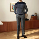 Business Commute Contrast Color Long Sleeves Mens Striped Sweater– White & Navy | Old Money Knitwear Prendersons