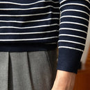 Business Commute Contrast Color Long Sleeves Mens Striped Sweater– White & Navy | Old Money Knitwear Prendersons