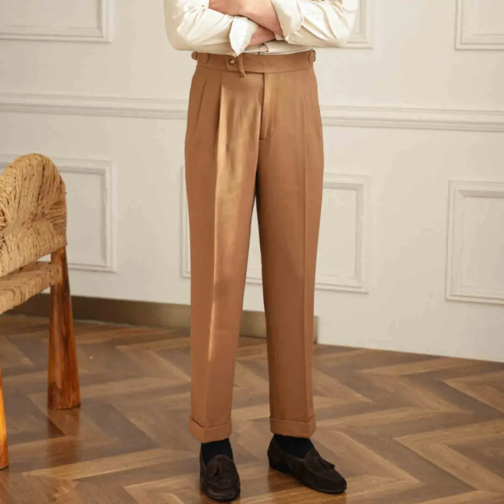 Straight Fit Draped Men's Trousers – Milky White | Business Leisure | Retro Naples Style