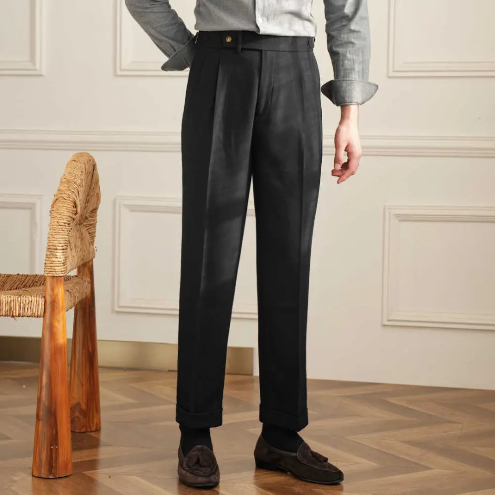 Straight Fit Draped Men's Trousers – Milky White | Business Leisure | Retro Naples Style