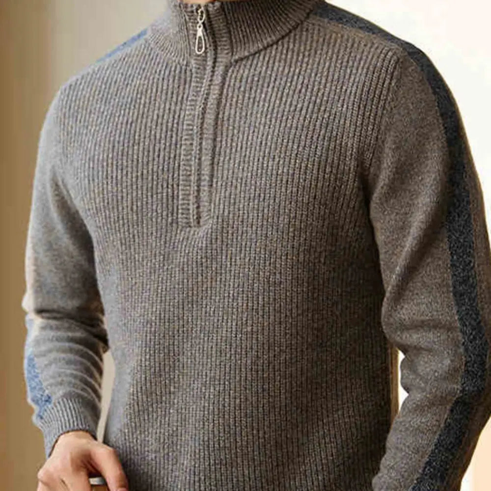 Casual Bottoming Sweater For Men – Camel with Cyan | Casual City Style | Pure Wool Comfort