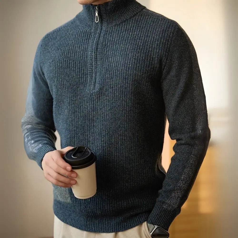 Casual Bottoming Sweater For Men – Camel with Cyan | Casual City Style | Pure Wool Comfort