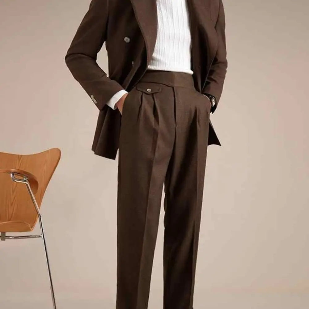 Regular Fit Double Pleated Pants – Sanded Finish | Business Leisure | Old Money Look
