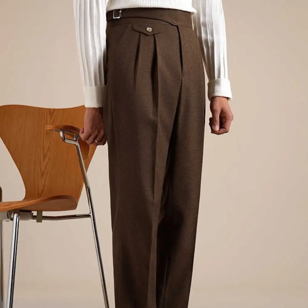 Regular Fit Double Pleated Pants – Sanded Finish | Business Leisure | Old Money Look