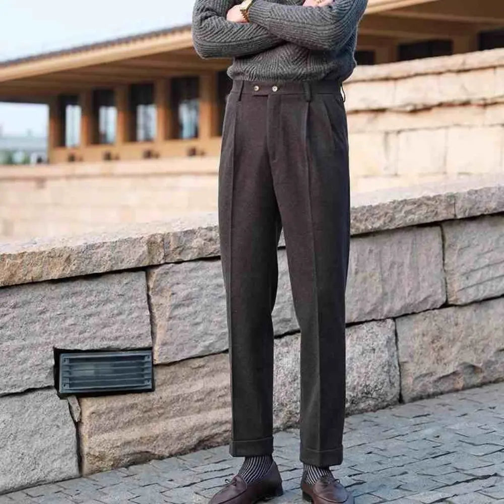 Casual High-waisted Men's Business Paris Button Straight Leg Neapolitan Sag Wear Pants Prendersons