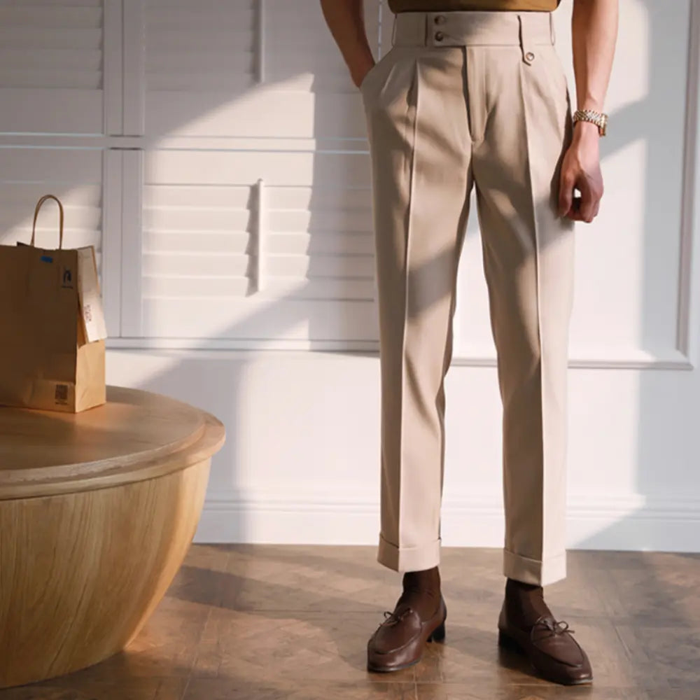 High Waist Paris Button Trousers – Khaki | Daily Business Wear | Straight Leg Trousers