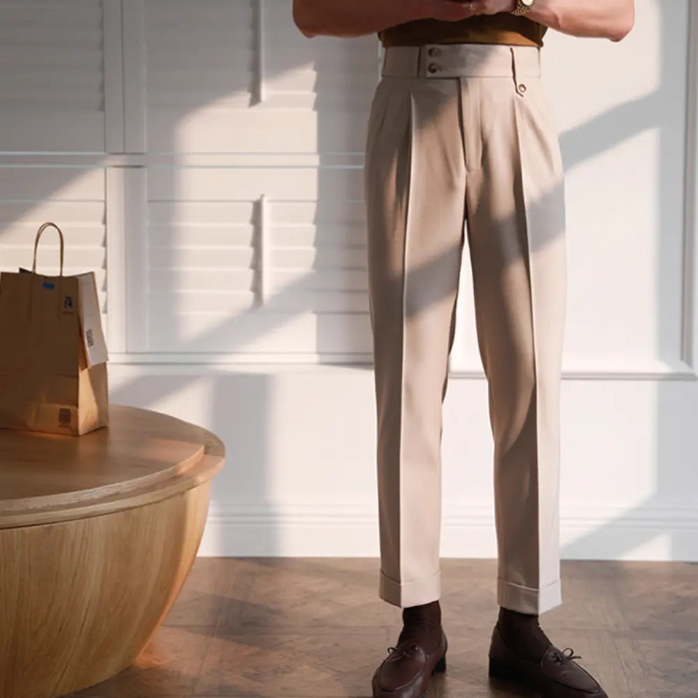 Casual High-waisted Men's Business Paris Button Straight Leg Neapolitan Sag Wear Pants Prendersons