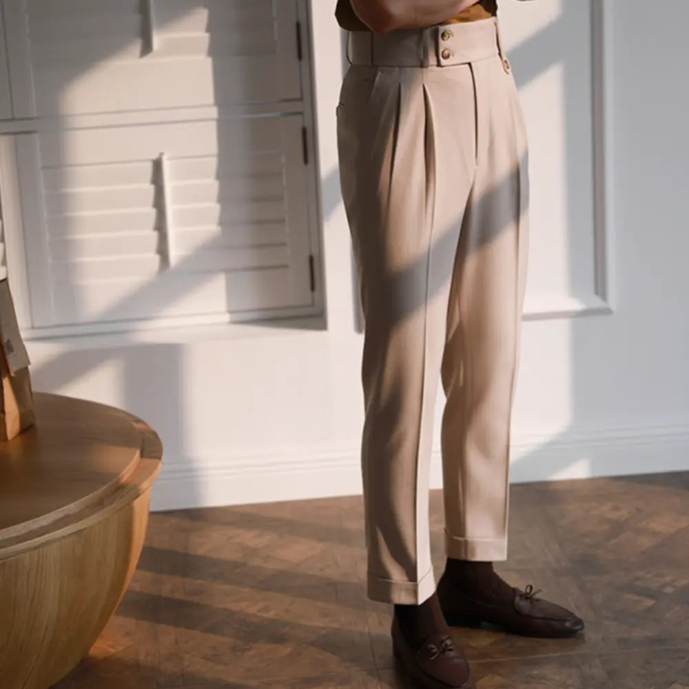 Casual High-waisted Men's Business Paris Button Straight Leg Neapolitan Sag Wear Pants Prendersons
