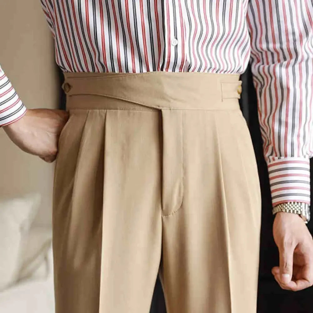 Casual High-waisted Men's Business Paris Button Straight Leg Neapolitan Sag Wear Pants Prendersons