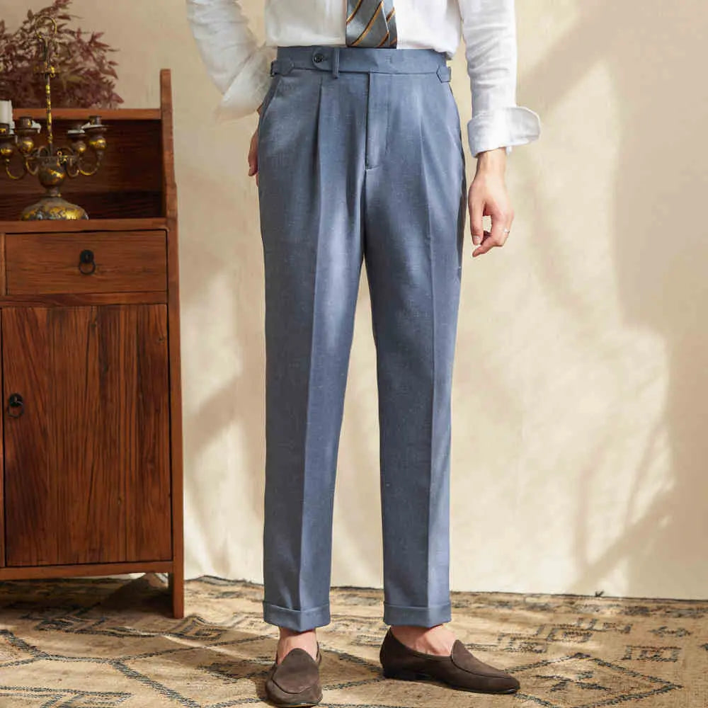 Relaxed Fit Linen Pants – Apricot/Grey Blue | Summer Casual | Old Money Breathability