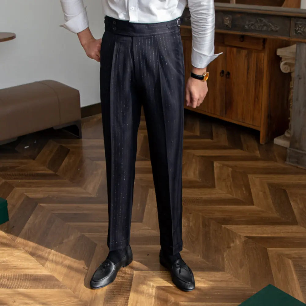High Waisted Striped High Waisted Pants Men – Navy Blue | Daily Comfort | Non-Iron Finish