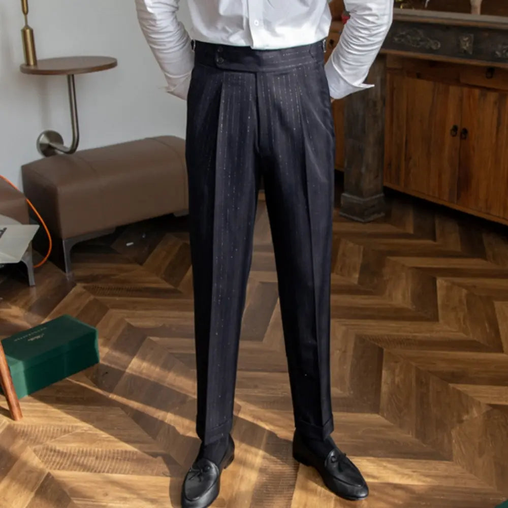 High Waisted Striped High Waisted Pants Men – Navy Blue | Daily Comfort | Non-Iron Finish