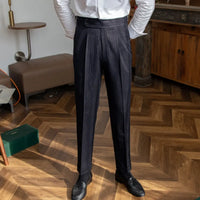 Casual High Waist Men's Straight Striped Non-iron Pants Prendersons