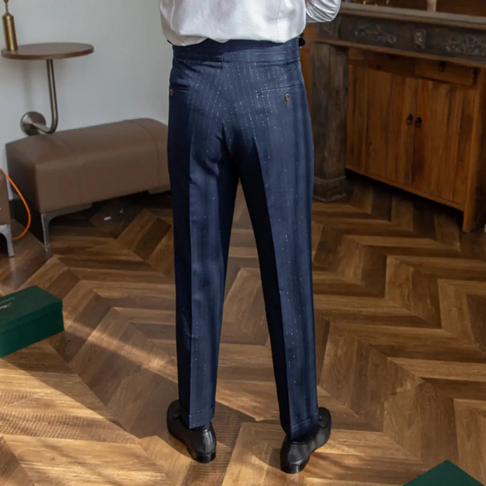 Casual High Waist Men's Straight Striped Non-iron Pants Prendersons