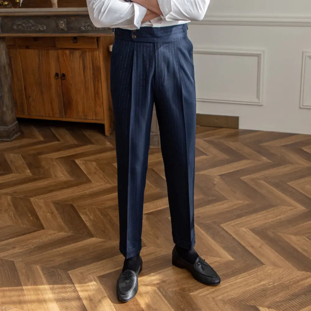 Casual High Waist Men's Straight Striped Non-iron Pants Prendersons