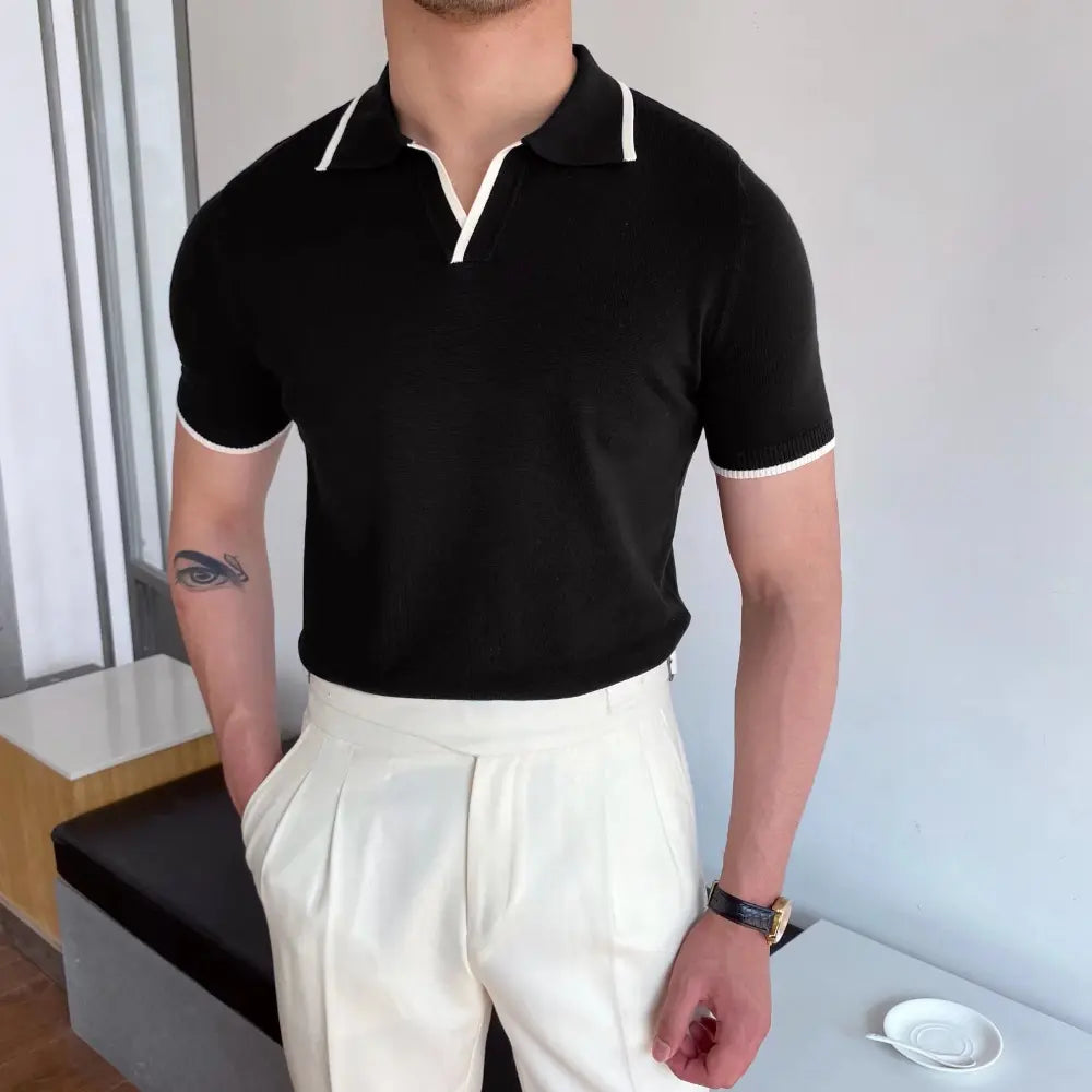 Slim Fit Striped Casual Polo Shirts for Men – White & Black | Old Money Style