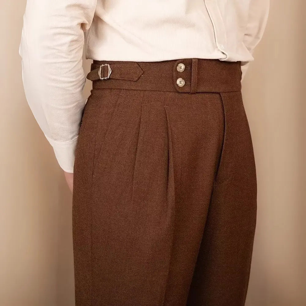 Slim Fit Buckle Suit Pants – Black, Gray, Brown, Khaki | Leisure Officewear | Old Money Menswear