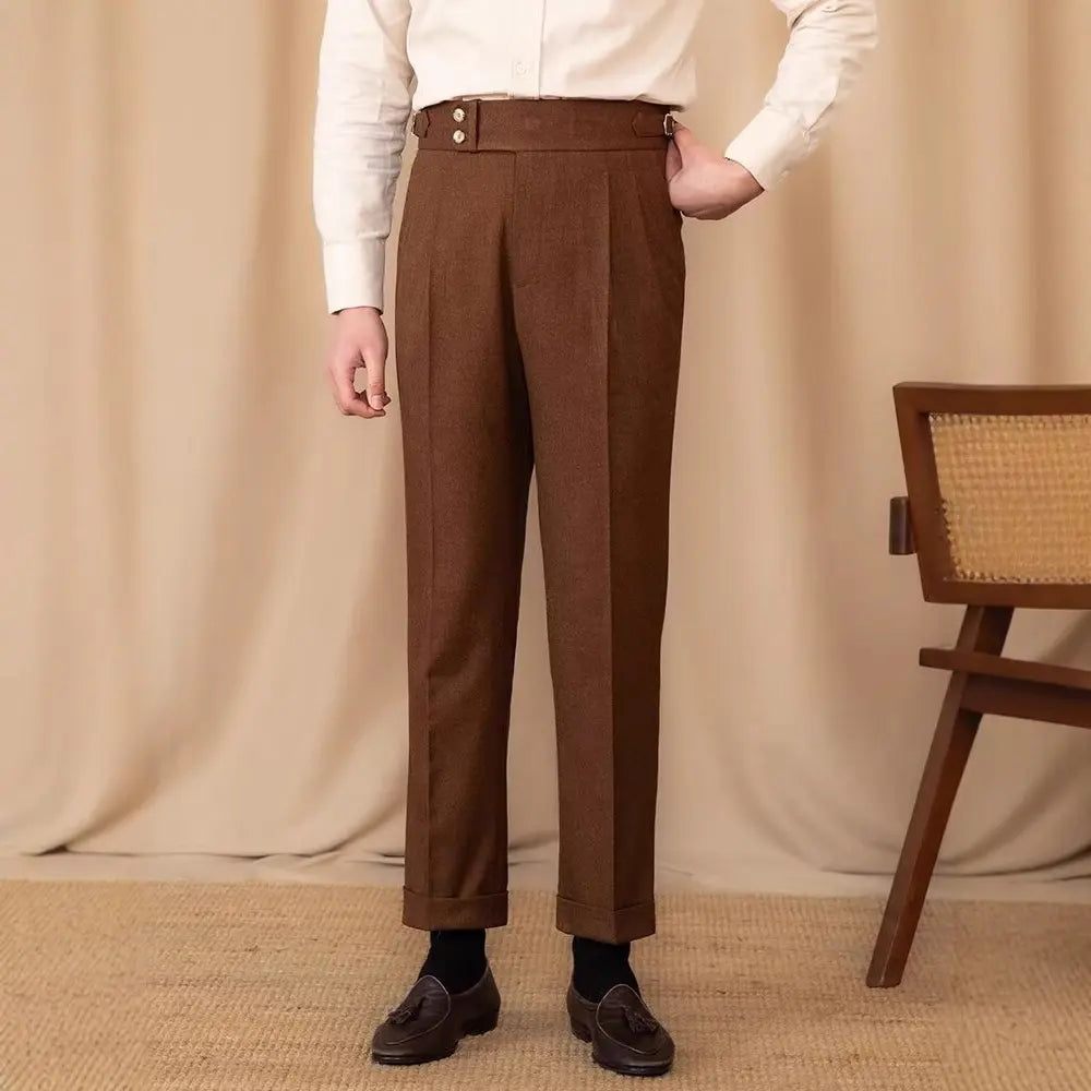 Slim Fit Buckle Suit Pants – Black, Gray, Brown, Khaki | Leisure Officewear | Old Money Menswear
