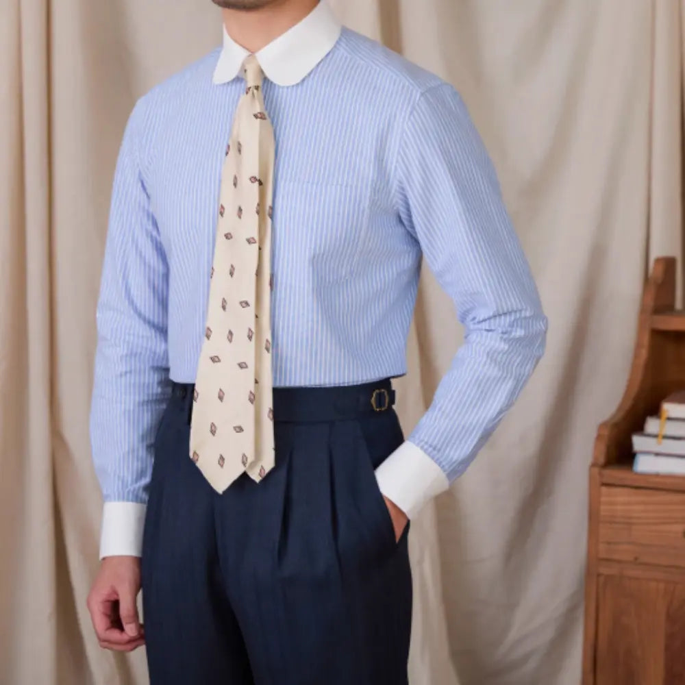 Regular Fit Collar Cotton Striped Long Sleeve Shirt – Blue | Autumn Classic | Old Money Aesthetic