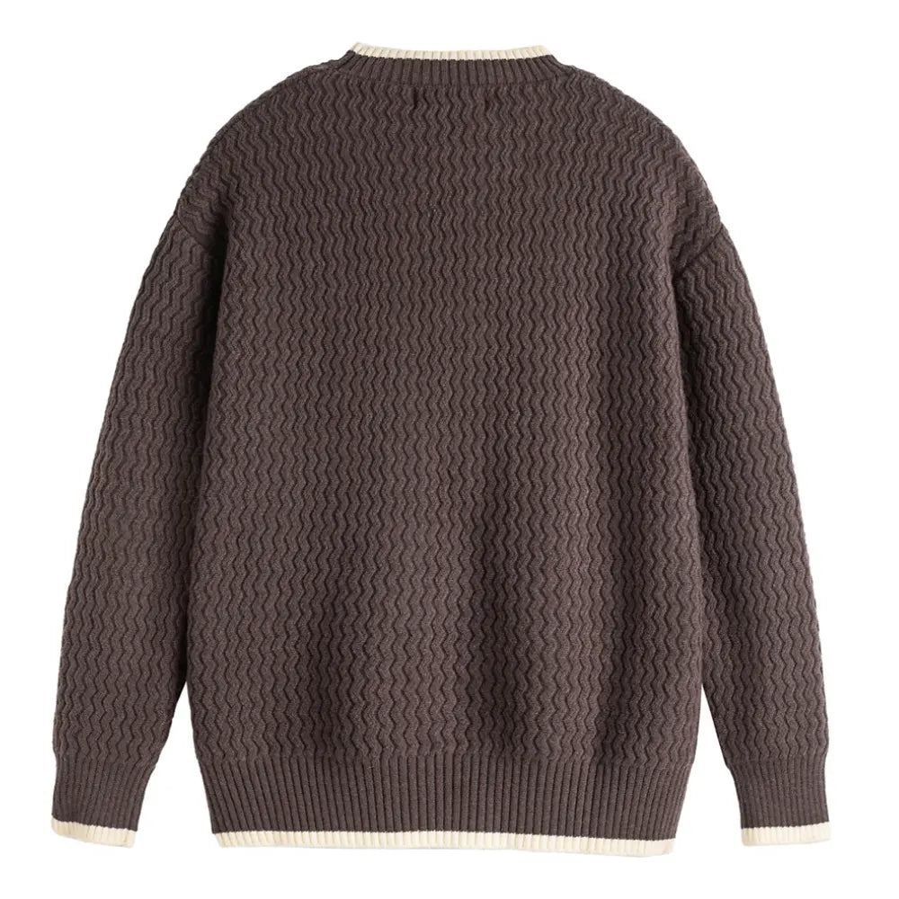 Color-block Crew Neck Sweater Men's Knitted Shirt Top – Grey, Beige & Wine Red | Leisurewear | Japanese Retro Style Prendersons