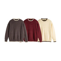 Color-block Crew Neck Sweater Men's Knitted Shirt Top – Grey, Beige & Wine Red | Leisurewear | Japanese Retro Style Prendersons