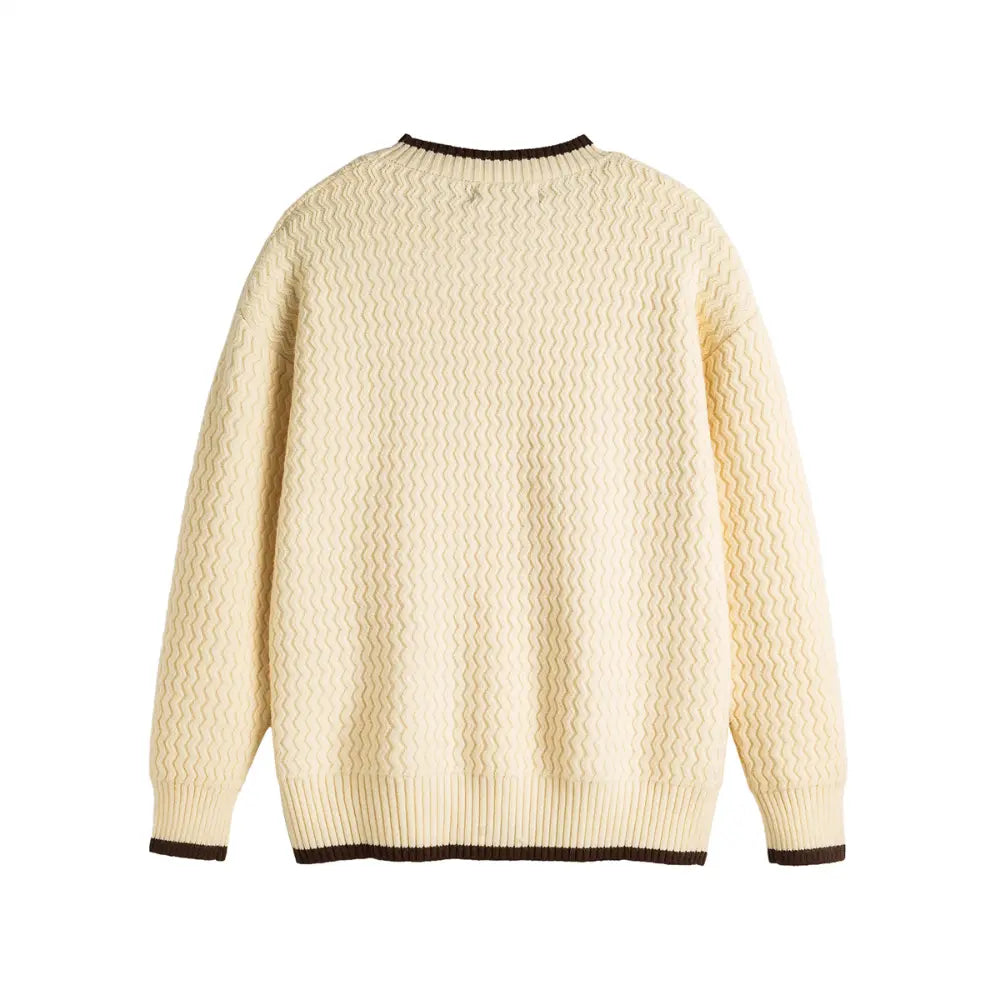 Color-block Crew Neck Sweater Men's Knitted Shirt Top – Grey, Beige & Wine Red | Leisurewear | Retro Style