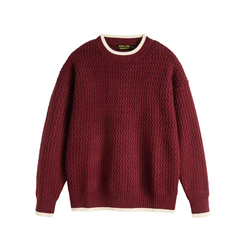 Color-block Crew Neck Sweater Men's Knitted Shirt Top – Grey, Beige & Wine Red | Leisurewear | Japanese Retro Style Prendersons
