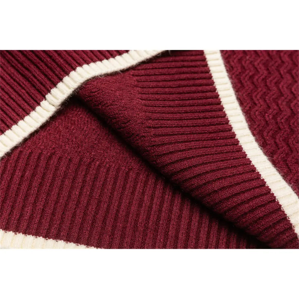 Color-block Crew Neck Sweater Men's Knitted Shirt Top – Grey, Beige & Wine Red | Leisurewear | Japanese Retro Style Prendersons