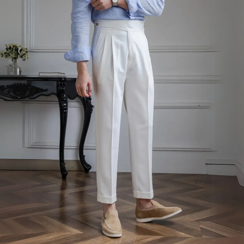 Straight-Leg High Waist Pants – Khaki | Non-Iron Finish | Italian Style