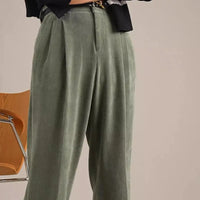 Corduroy Retro Straight High Waist Pairs Of Pleated Trousers Prendersons