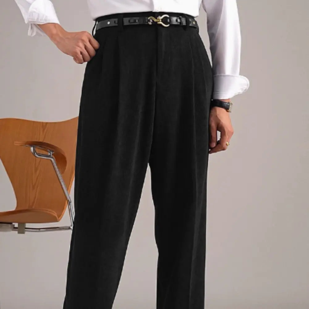 High Waist Retro Pleated Trousers – Brown/Green/Black | Casual Cool | Corduroy Menswear