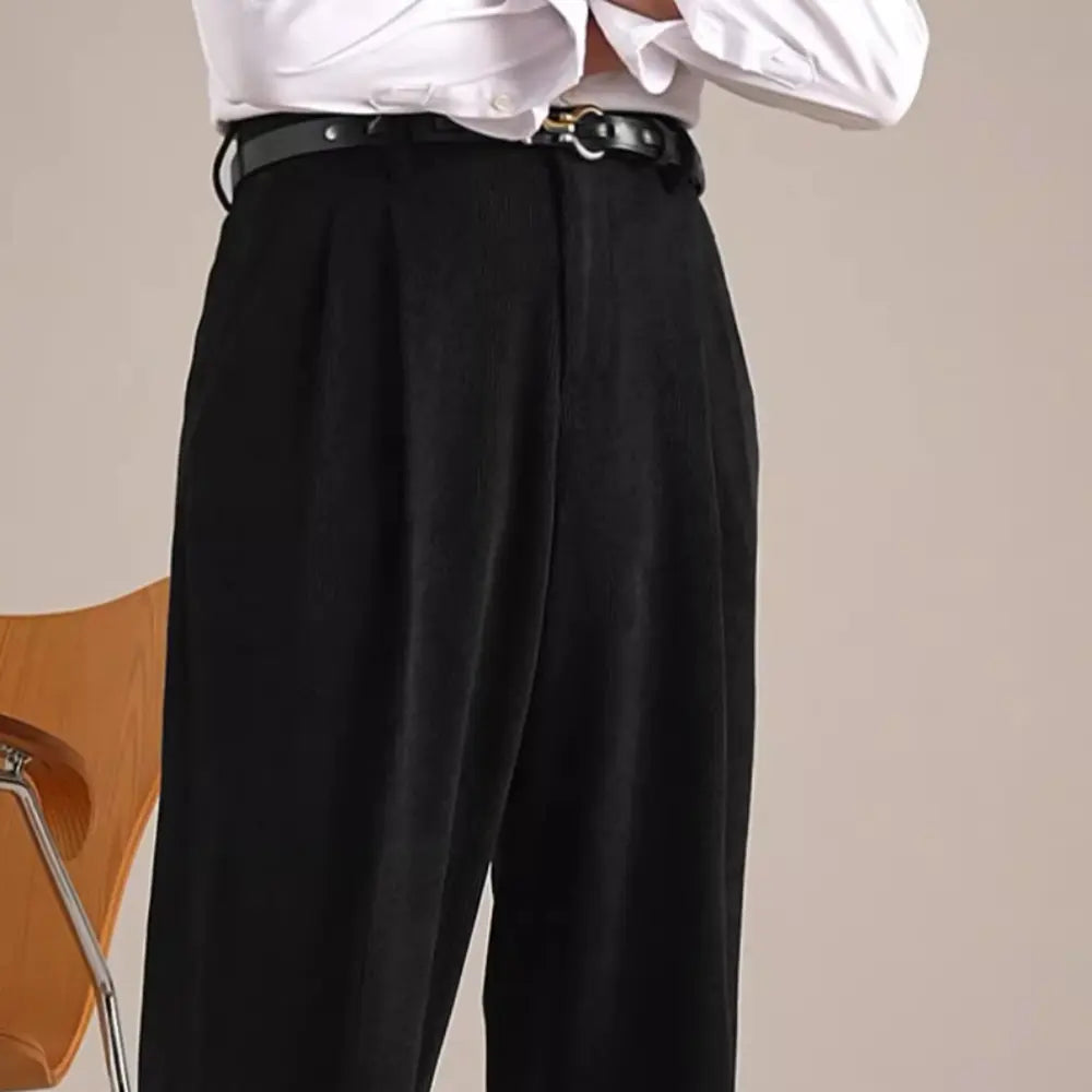 High Waist Retro Pleated Trousers – Brown/Green/Black | Casual Cool | Corduroy Menswear