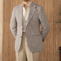 Cotton And Linen Herringbone Business Gentleman Half Lining Suit Jacket Prendersons
