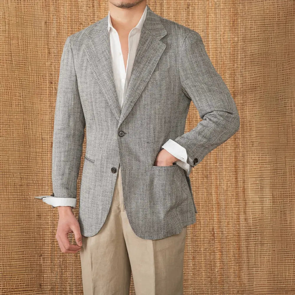 Tailored Herringbone Suit Jacket – Black or Brown | Business Casual | Old Money Texture